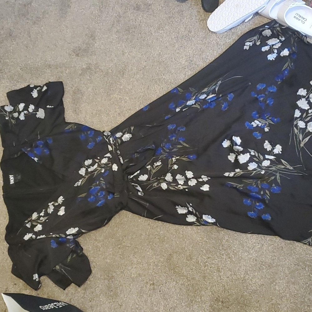 DKNY Flutter Sleeve Floral Dress